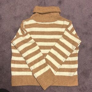 Primark Tan and White Striped Turtleneck Sweater